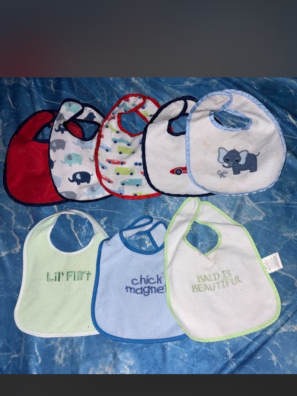 Baby Bib Set - Assorted Blue, White, Red & Green Colors